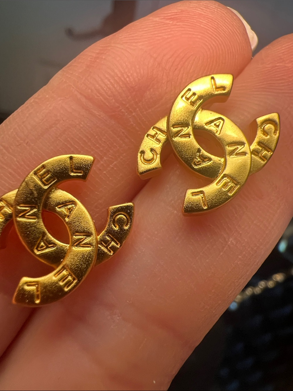 Gold C Logo Stud Earrings - Polished Gold Tone